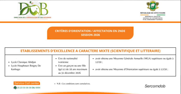 critères-orientation-2nde-lycee-classique-abidjan